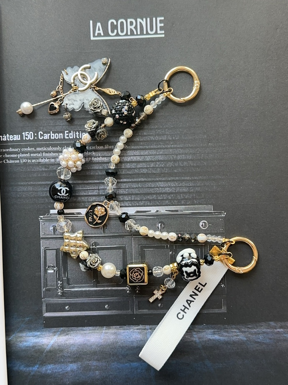 Black and Gold Beaded Bag Charm - Designer Inspired - Picture 4 of 8